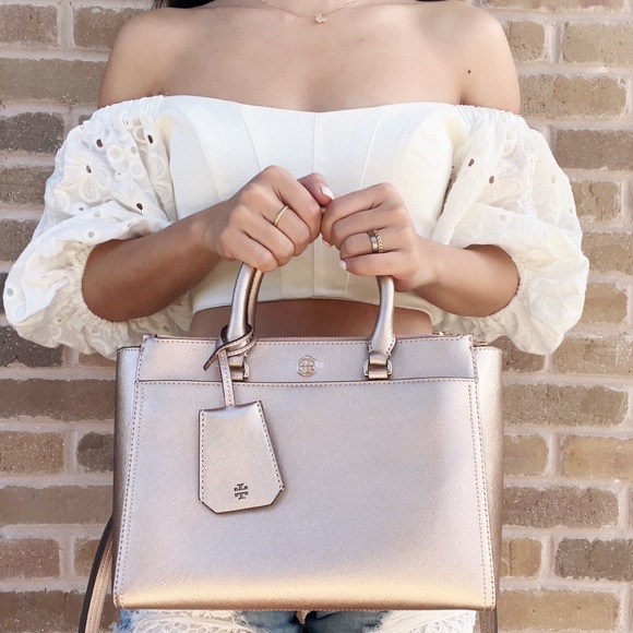 SALE‼️ Tory Burch rose gold double zip satchel bag - Picture 2 of 3